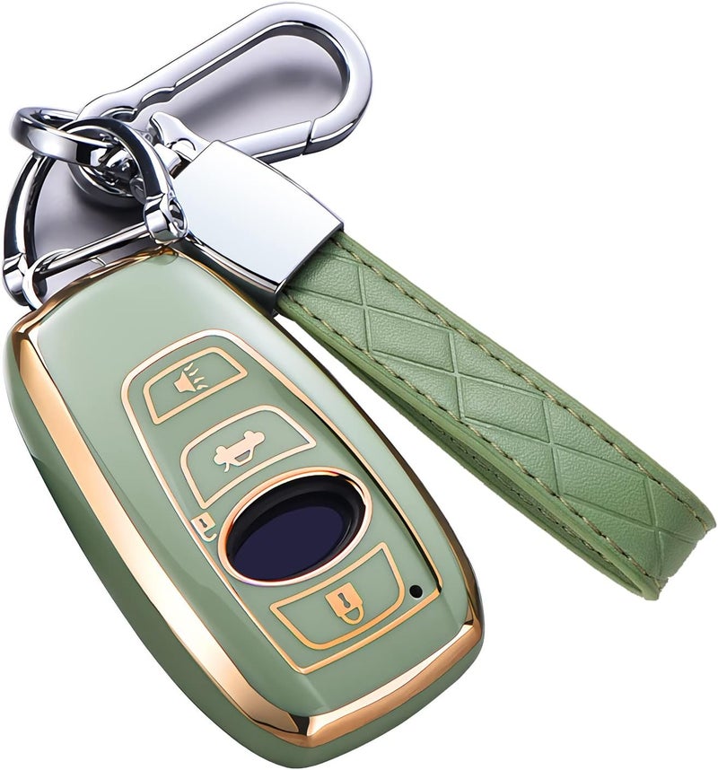 Cacacar for Subaru Forester Outback Key Fob Cover with Keychain, for Forester Outback BRZ Legacy CrossTrek Premium Soft TPU 360 Degree Protection Key Case Remote Key Holder (Size B-Green) - Image 1
